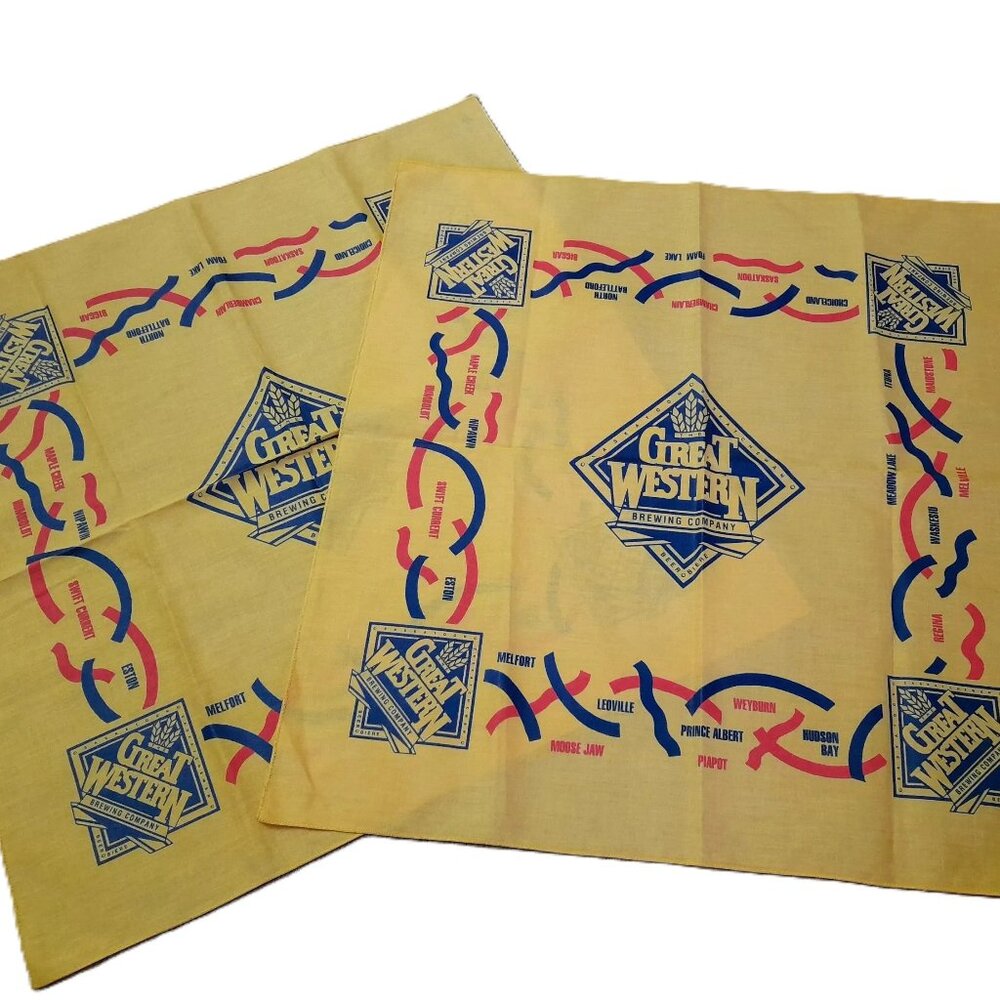 Vintage Western Brewing Bandanas, Canadian Beer Collectibles, Set of 2